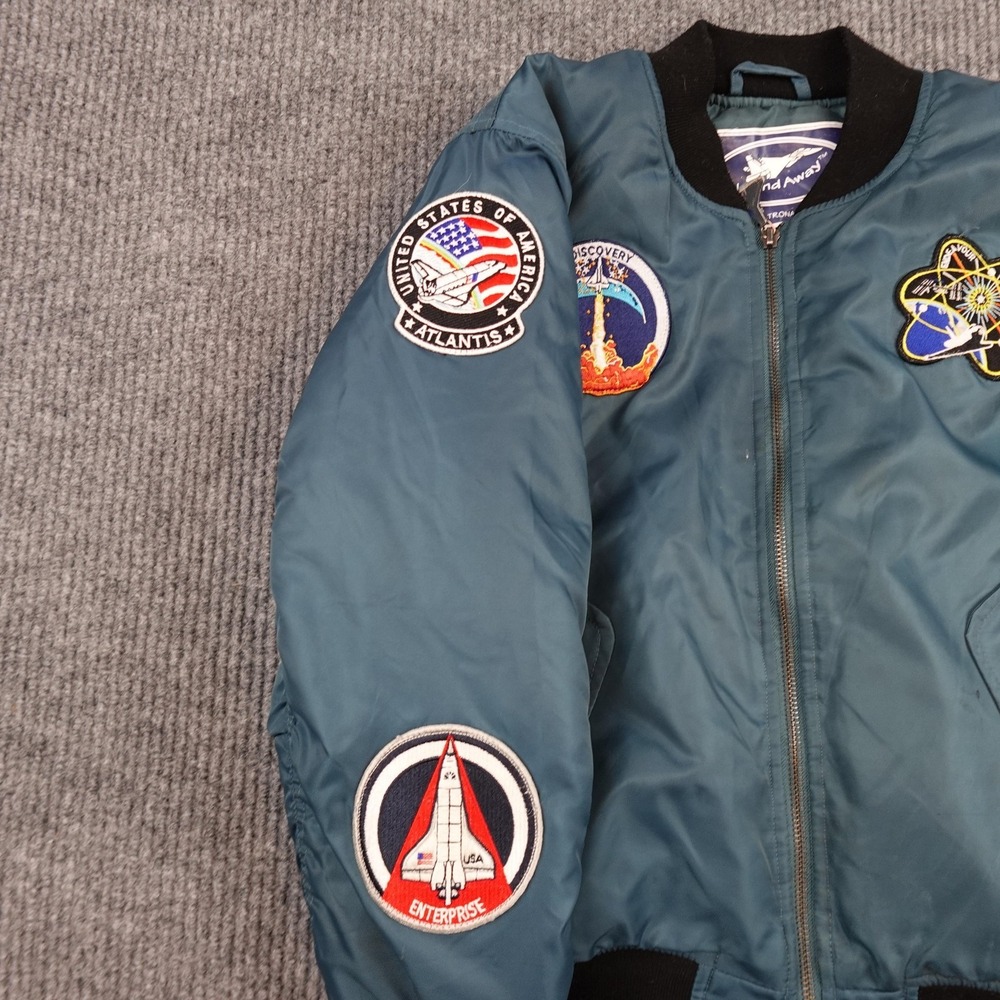 Up And Away Jacket Kids 10 Blue Bomber Astronaut Space NASA Patches Full Zip - Picture 2 of 9
